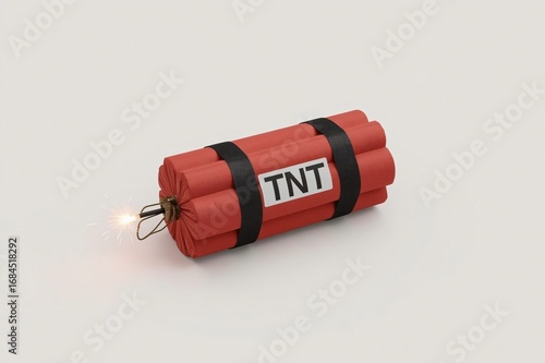 Lit TNT stick, white background, danger concept