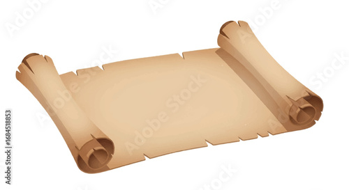 Old Blank Parchment Scroll Isolated on White Background.