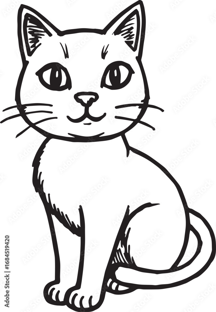 Obraz premium Cat Doodle Black and White Illustration Vector Image Cute Kitten Sketch Line Art Drawing Silhouette