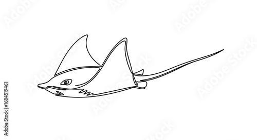 Elegant stingray illustration crafted with single continuous flowing line work displaying