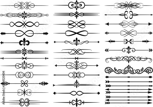 Ornate Dividers and Black Flourishes in Decorative Vintage Style On Transparent Background