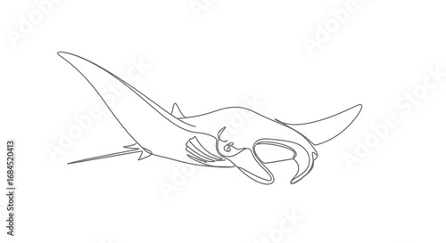 Elegant single line drawing of a manta ray gracefully swimming in the ocean depths