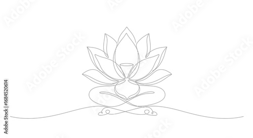 Elegant single line drawing showcases meditation amidst lotus blossoms design