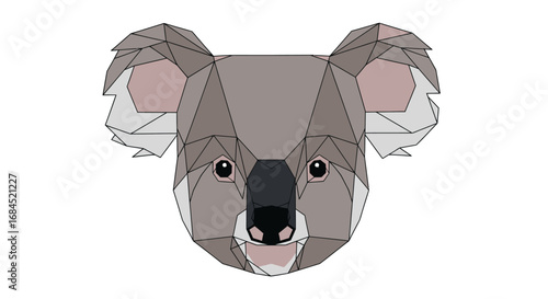 Geometric koala portrait featuring a modern low poly aesthetic artistic animal design