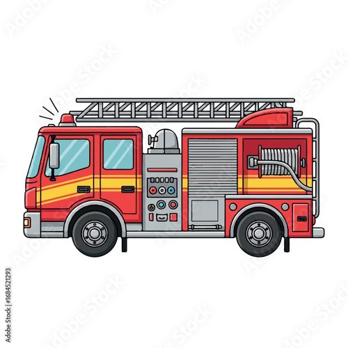Red Fire Truck with Ladder and Siren.