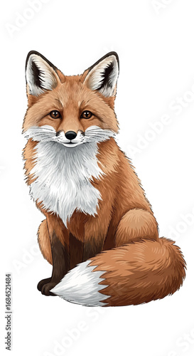 Red Fox Sitting Isolated White Background 1.