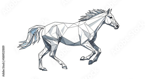 Geometric Stallion: Abstract Polygonal Horse in Motion with Modern Digital Art Style