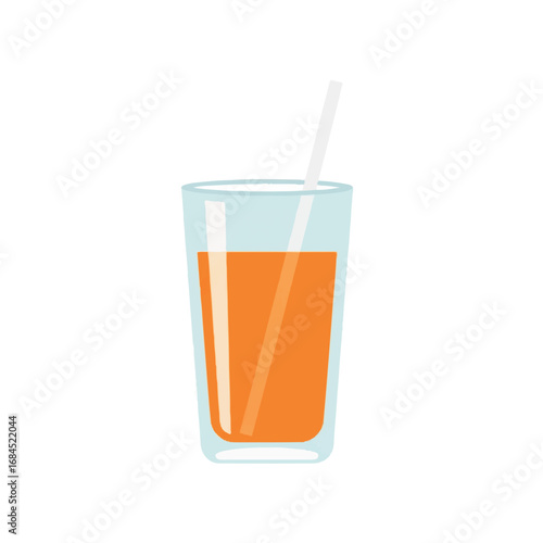 Refreshing Orange Juice in a Glass with Straw.