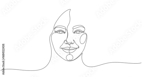 Elegant visage rendered in continuous line artistry, depicting harmonious expression