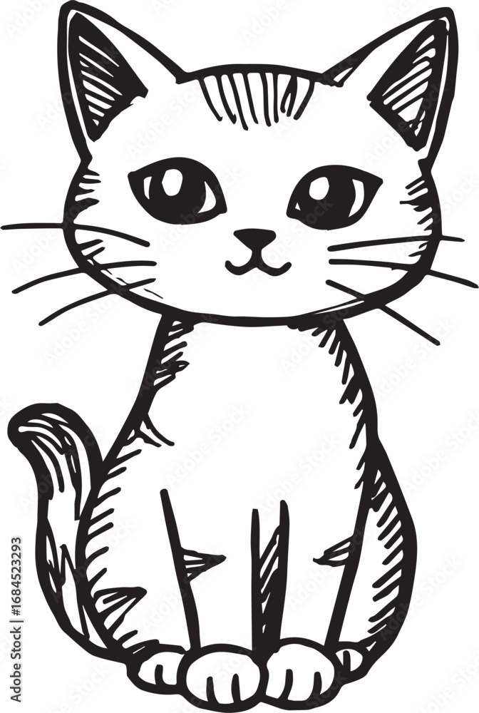 Obraz premium Cat Doodle Black and White Illustration Vector Image Cute Kitten Sketch Line Art Drawing Silhouette