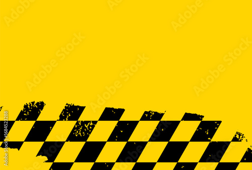 Racing FInish Line Flags Distressed Checkered Pattern on Yellow.