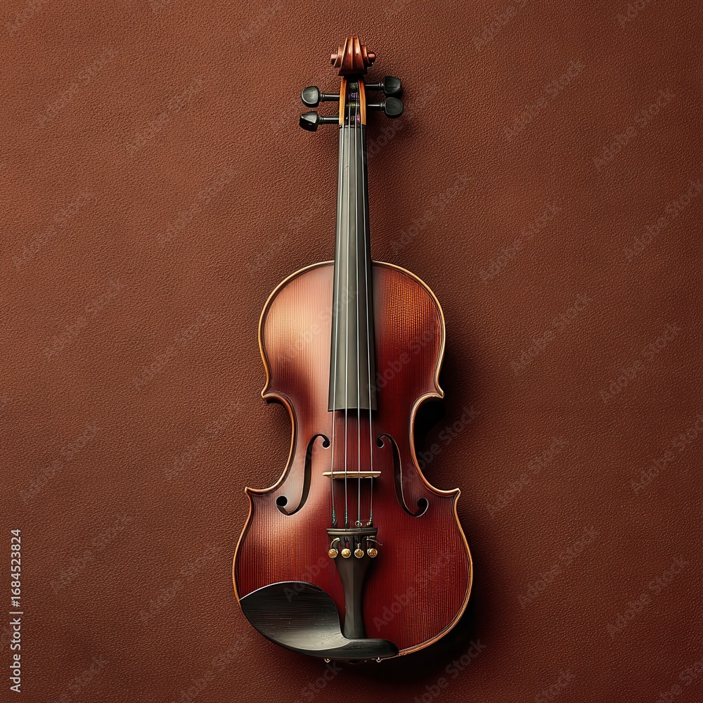 Fototapeta premium Antique violin on brown background. Studio shot.