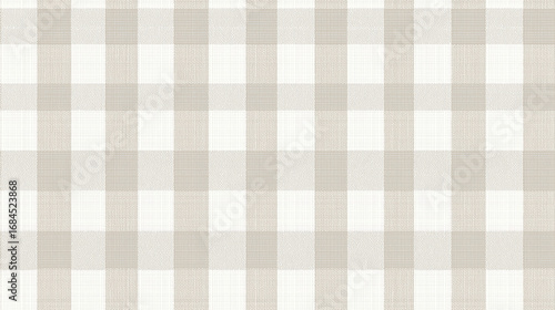 Beige and white gingham checkered fabric texture background
