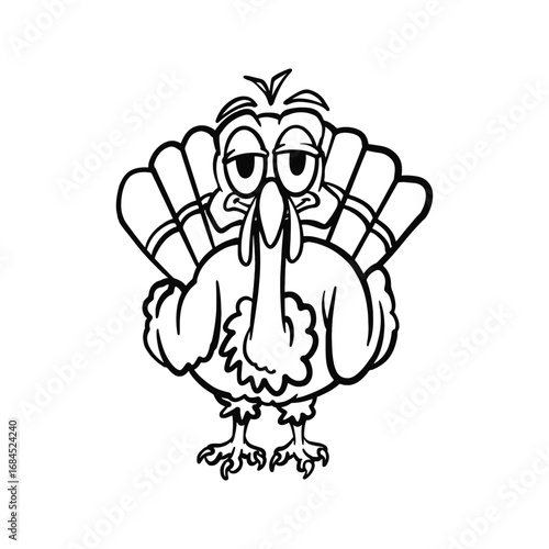 Cartoon Style Turkey Hand Drawn Character Lineart