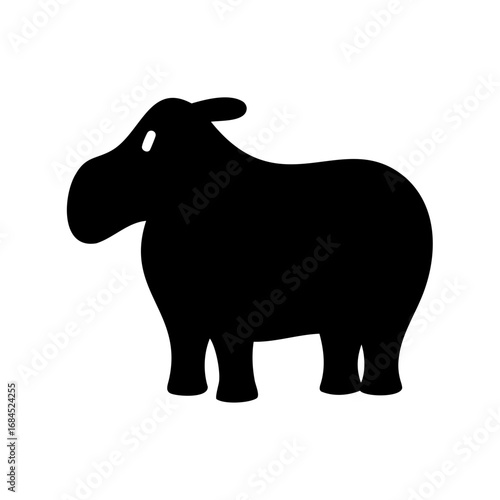 Silhouette of a stout hippopotamus with smooth curves and solid color