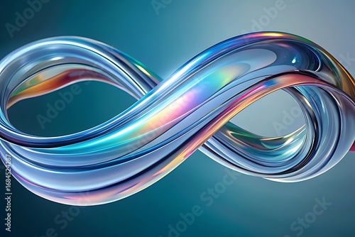 3d abstract liquid glass transparent clear ribbon wave line render. Rainbow fluid flow curve shape with dispersion light, holographic gradient texture. Flying glossy design element	
