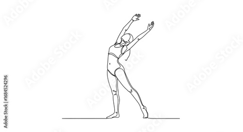 Continuous line drawing of a woman doing stretching exercise on a white background