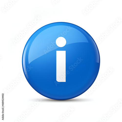 Glossy blue information circle icon with white letter i isolated on white background