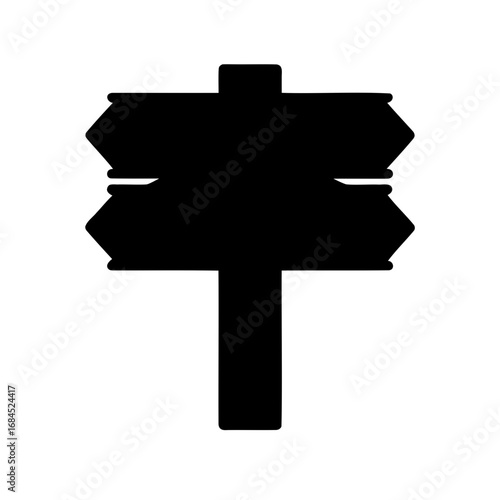 Two horizontal arrow shaped signs fixed atop a vertical wooden post icon