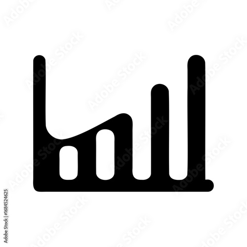 Simple black chart with upward trending wavy line and bars illustration