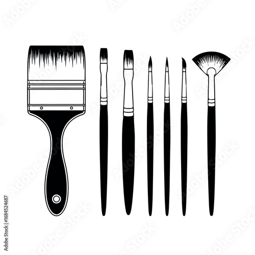Set of various art paint brushes for drawing and painting.