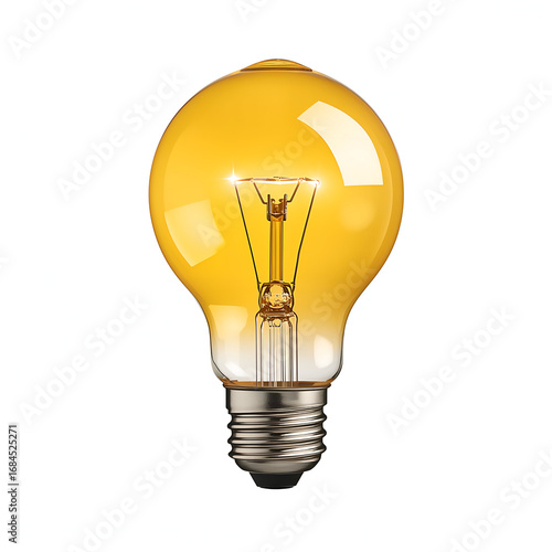 Yellow light bulb icon with glossy glowing smooth surface isolated on white background
