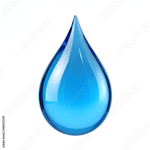 Blue water droplet icon with glossy reflective smooth 3D design isolated on white