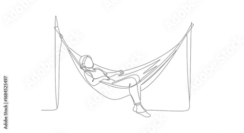 Minimalist line art depicting a woman relaxing in a hammock for leisure enjoyment