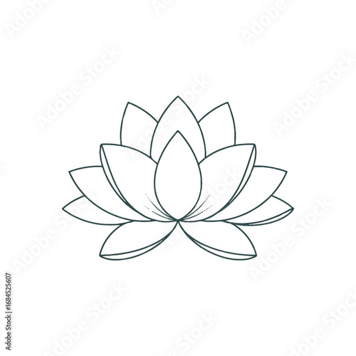 Simple Line Art Drawing of a Lotus Flower.