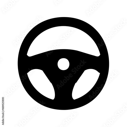 A simple black and white rendering of a vehicle steering wheel