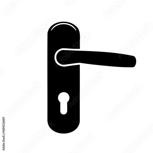 Black and white silhouette illustration of a modern door handle with keyhole