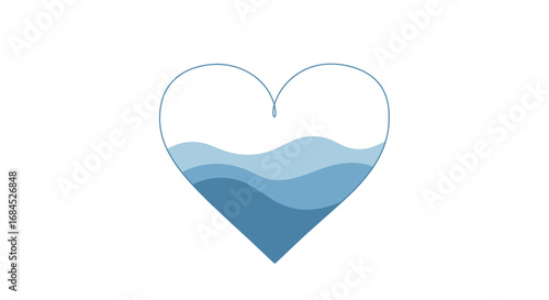 Heart of the Ocean: Serene aquatic waves cradled within a loving symbol design