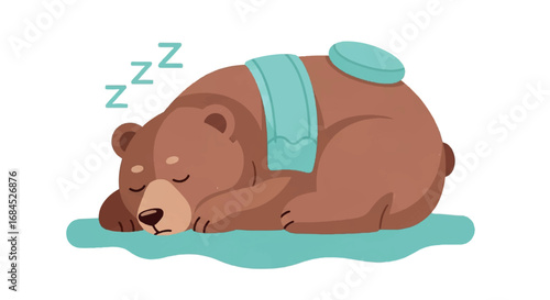 Sleeping Bear with Ice Pack and Bandage.