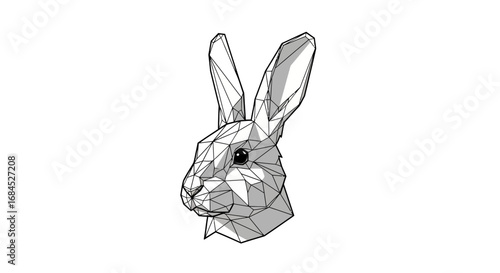 Abstract polygonal design of a rabbit head showcasing geometric precision and creativity