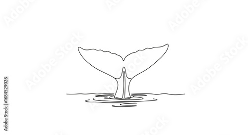 Elegant depiction of a whale's tail disappearing into the ocean using line art style