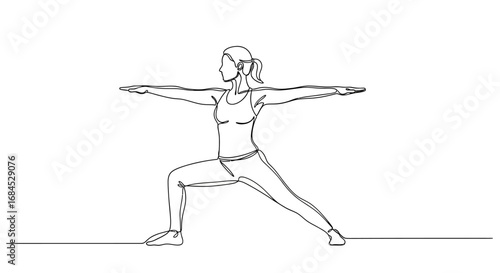 Graceful warrior two pose illustration in a single continuous line drawing style