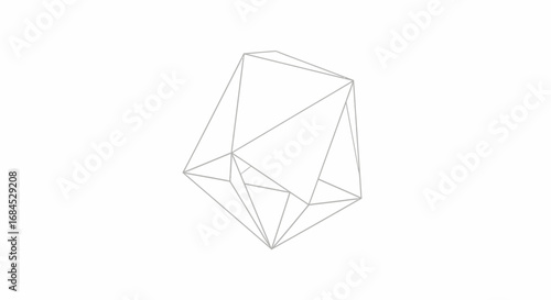 Geometric Abstract Silver Low Poly Shape Structure with Wireframe Design on White Background