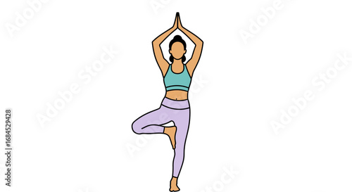Illustration depicting a woman in tree pose promoting balance and wellness through yoga practice