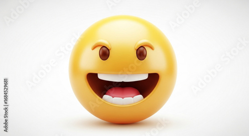 Download high resolution 3d rendering of a grinning emoji face for social media and digital marketing use