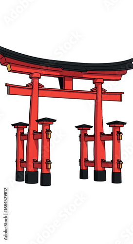Traditional Japanese Torii Gate on White Background.