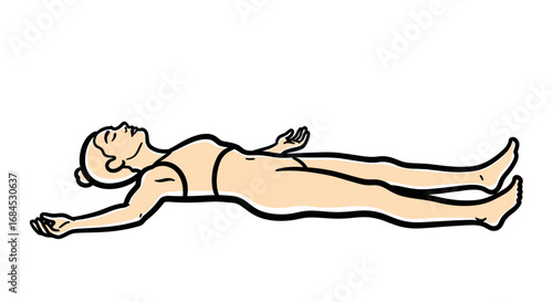 Illustration depicts tranquil woman immersed in serene relaxation, embracing peacefulness and rest
