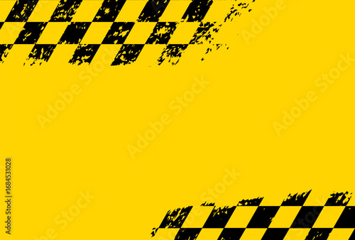 F1 Chequered Flag Distressed Yellow and Black Checkerboard.