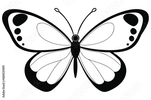 Butterfly Design with Black Outline, White Wing Details, and White Background