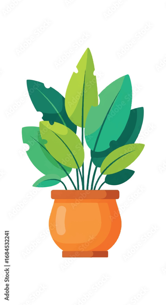 Fototapeta premium Vibrant Green Houseplant in Orange Pot.