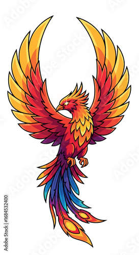 Vibrant Phoenix Rising Mythical Bird Illustration.