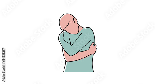 Isolated figure in self-embrace, representing solace, comfort, and inward reflection