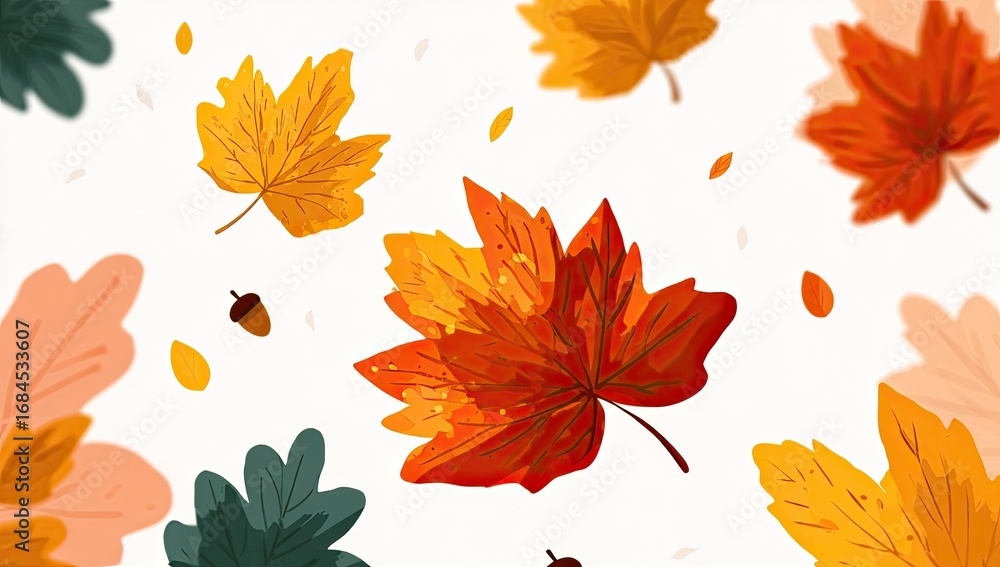 Obraz premium Vibrant fall leaves scattered on white background