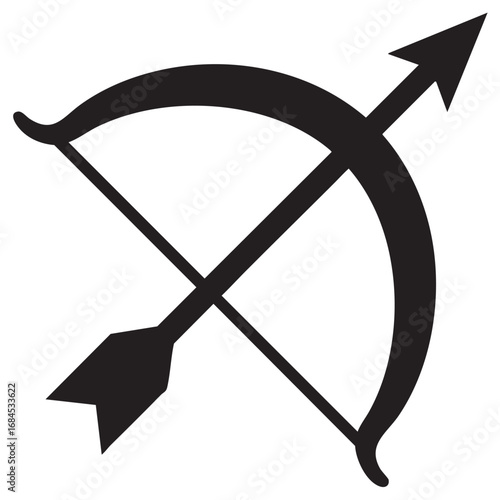 Vector illustration of a bow and arrow icon in a minimalist black and white design