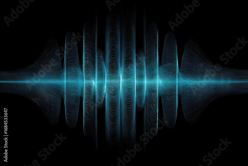 Abstract wave pattern, teal and dark, on black background