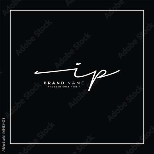 IP Initial Logo in Signature Style for Photography and Fashion Business - Hand Drawn Signature Logo Vector